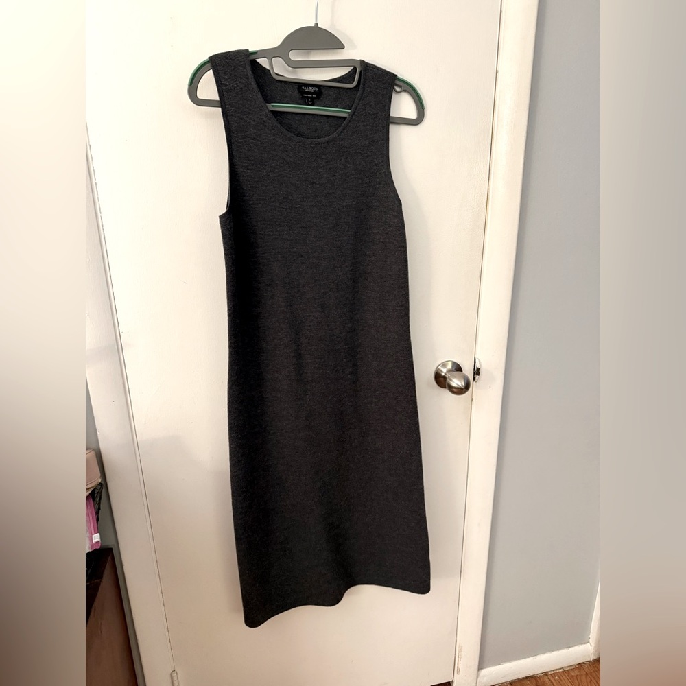 Talbots Pure Wool Sleeveless Sweater Knit Maxi Dress size S Charcoal Gray Small